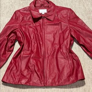 XL women's red Leather jacket zip front collared Worthington lambskin